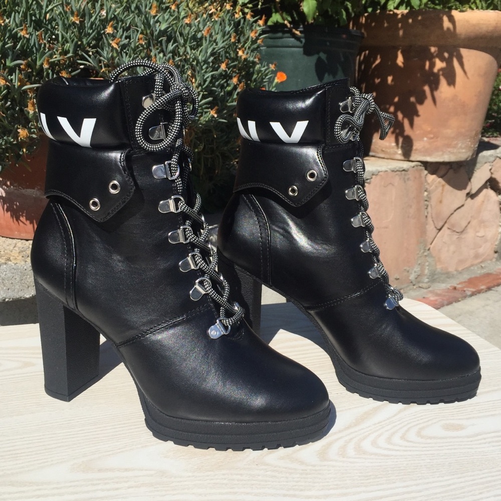 DKNY Leather Mid Ankle Biker Moto Boot